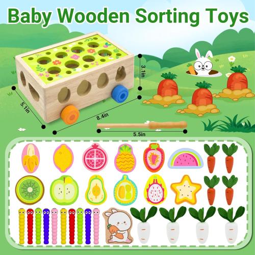 Montessori Wooden Shape Sorter for Baby Carrot Shape Sorting Toy for Toddlers 3  Montessori Shape Puzzles Fine Motor Toys Sensory Learning Educational Toys for Kids 1 2 3 4 5 6 Years Old