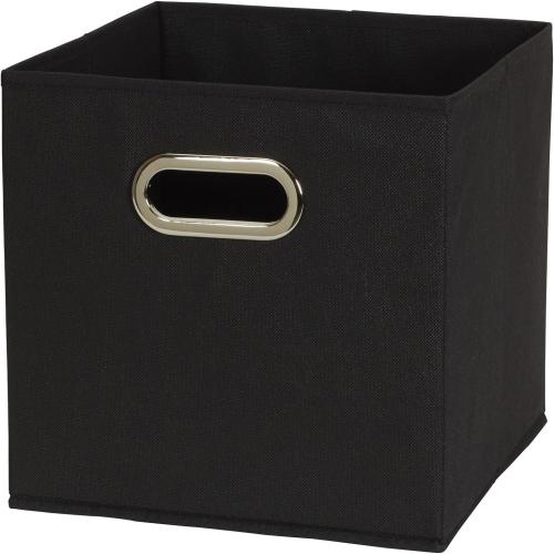 Household Essentials Foldable Fabric Storage Bins 6 Piece Set, Strong Poly-Woven Fabric, Sturdy Chipboard Sides, Grommet Front Handle, Stackable, Classic Design, Black