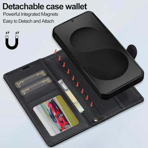 HAII for Samsung Galaxy S25 Edge 2025 Case, 2 in1 Multifunctional Detachable Wallet Phone Case for Men Women with RFID Blocking Wrist Strap Shockproof Protective Case for Galaxy S25 Edge (Black)