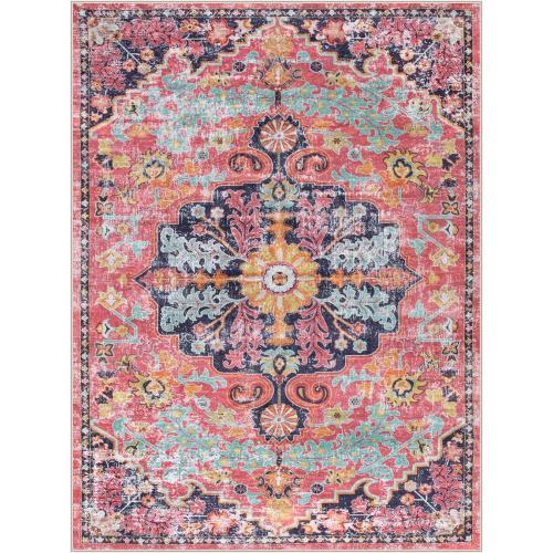 Lahome Area Rugs 9x12 Rugs for Living Room,Large Bedroom Dining Room Rug,Boho Vintage Soft Non-Slip Non-Shedding Low Pile Printed Indoor Carpet for Nursery Kids Home Office(9x12ft,Fuchsia)