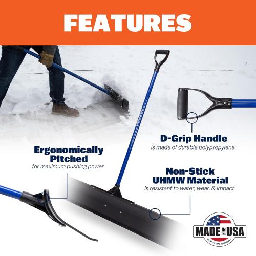 Marshalltown Polar Pusher 30 Inch Snow Pusher Shovel, Lightweight Non-Stick UHMW Makes Plowing Snow Easy, Made in the USA, SNOWP30
