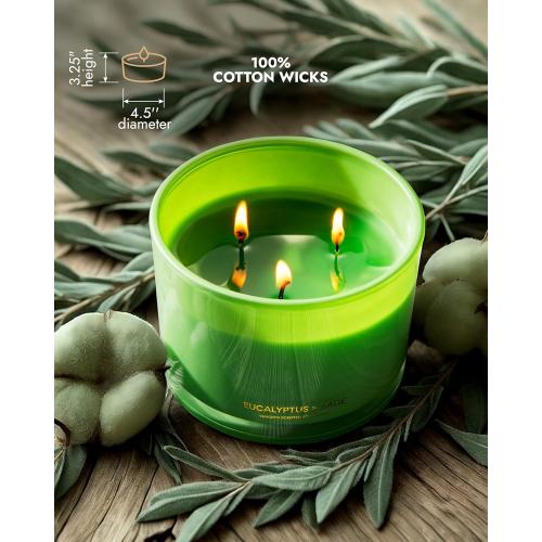 96NORTH Luxury Eucalyptus & Sage Soy Candle | Large 3 Wick Jar Candle | Up to 50 Hours Burning Time | 100% Natural Soy Wax | Housewarming Gift for Men and Women