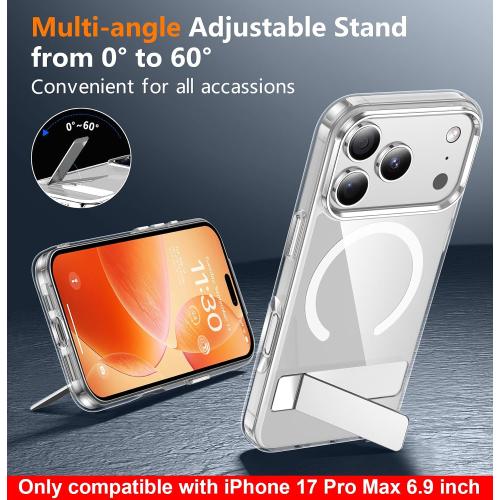 SPIDERCASE Magnetic for iPhone 17 Pro Max Case,with [3 Stand Ways] [Military Grade Drop Protection] with Invisible Stand Shockproof Slim Case for iPhone 17 Pro Max 6.9 inch,Clear