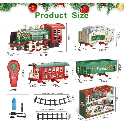 JUQU Electric Train Set for Kids Ages 3-8 – Remote Control Steam Locomotive Toy Train with Smoke, Lights, Sound & Tracks, Christmas Tree Train for Around or Under Tree