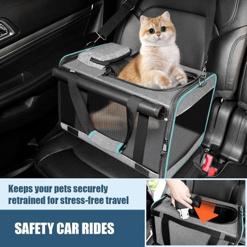 Cat Carrier Alaska Airline TSA Approved 17x11x9.5 Soft-Sidedsoze L Pet Air Travel Carry Bag, Southwest Airplane Kitten 12lbs Crate in Cabin Under-Seat Traveling Cage Tiny Dog Under 8 Pound