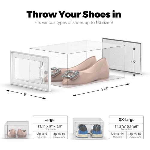 SEE SPRING 12 Pack Shoe Storage Box, Clear Plastic Stackable Shoe Organizer for Closet, Space Saving Foldable Shoe Rack Sneaker Container Bin Holder