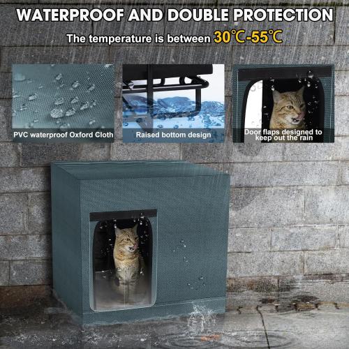 GASUR Large Heated Cat House for Outside Winter, 100% Waterproof Outdoor Cat House w/Cat Heating Pad, Insulated Cats Houses Outdoor w/Highly Elevated Base, Warm Cat Shelter for Outside Stray Barn