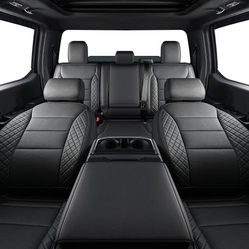 F150 Seat Covers, Custom Fit for Ford 2021-2026 F 150 XL XLT STX Super Crew Cab, 2023-2026 F250 F350 F450 XL XLT Crew Cab, Truck Seat Cover Full Set, Pickup Accessories, Leather, Black