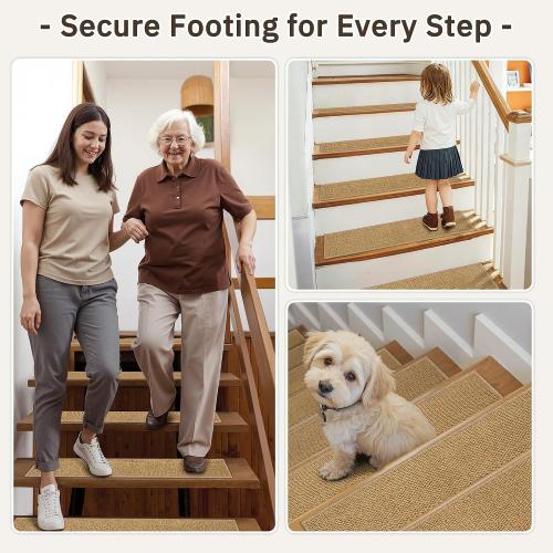 15PCS Non-Slip Stair Treads - 8x30 Edging Stair Treads for Wooden Steps Washable Peel and Stick Indoor Stairs Tread Rug Stain Resistant Staircase Mat for Kids and Pets(15pc, Brown)