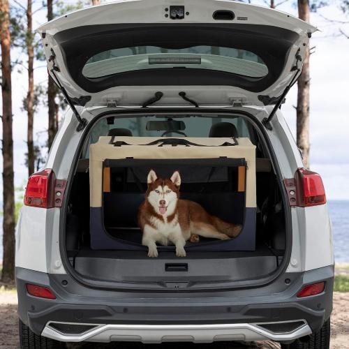 36 Collapsible Dog Crate for Large Dogs - Portable Soft Travel Kennel with Lockable Zippers, Waterproof Base, Washable Cover, Patented Screw Frame for Adjustable Tension, Outdoor, Indoor, Car Use
