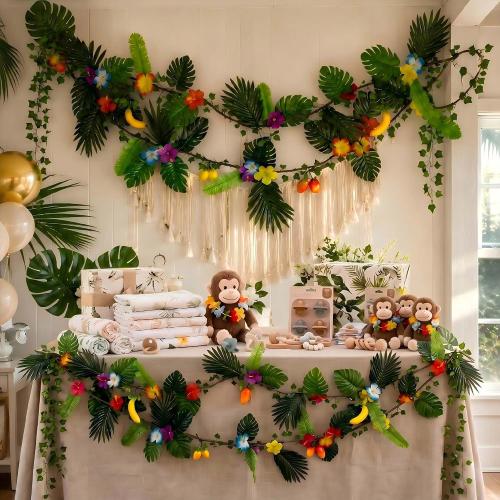 77PCS Tropical Jungle Decor Kit for Luau, Safari & Baby Shower