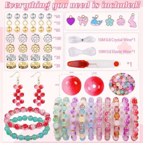 1711pcs 8mm Glass Beads for Jewelry Making - 48 Colors Glass Crystal Beads for Bracelets, Round Glass Beads Friendship Bracelet Making Kit Beads DIY Crafts for Adults