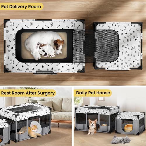 Portable Cat Playpen, PVC Pipe Reinforced Kitten Dog Pet Playpens for Indoor Cats Enclosed, Foldable Puppy Doggy Play Pen Outdoor, Kennel Tent Cage Crates, Zipper Top Cover(39x24x22)