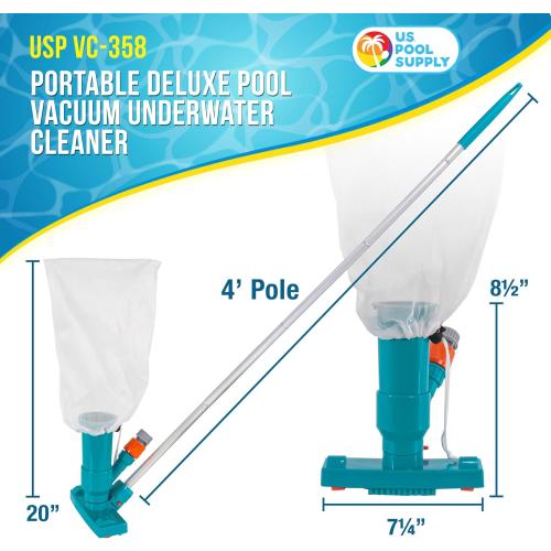 U.S. Pool Supply Above Ground Pool Vacuum Cleaner, Manual Pool Vacuum Cleaner, Spa Cleaner for Hot Tub, Ponds - 5 Section 4ft Pole, Mesh Leaf Bag, Telescopic Pole Attachment - Attaches to Garden Hose