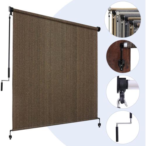KANAGAWA 4'(W) x6'(H) Mocha Outdoor Roller Shade - Cordless Exterior Roll Up Sun Shade for Patio, Pergola, Front Porch, Gazebo - Outdoor Blinds Screens for Patio