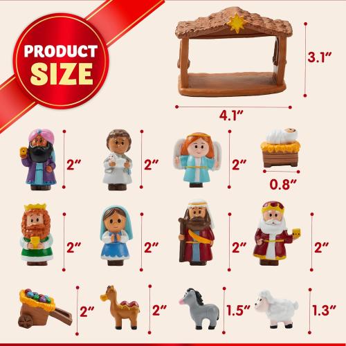 JOYIN 13 PCS Christmas Little Nativity Playset, Reenact Miniature Toys Nativity Set, Christmas Manger Scene for Kids, Present, Xmas Decorations