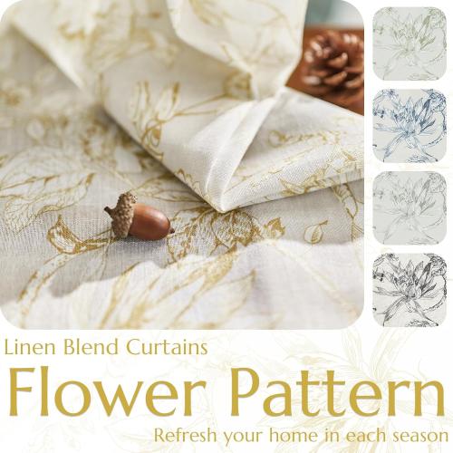 jinchan Floral Curtains 108 Inch Length Mustard Yellow Flower Linen Farmhouse Curtain for Living Room French Country Vintage Curtain Rod Pocket Curtains Set 2 Panels Floral Printed