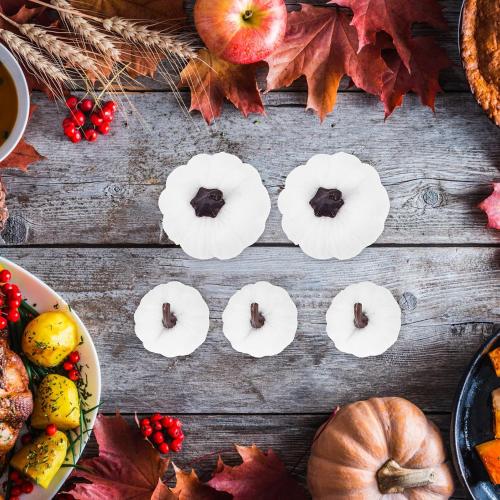 Artificial Foam Pumpkins Halloween Decoration Set, Colorful Wrapped Velvet Surface, White  Mixed Sizes, Seasonal Harvest Ornament for Home and Party Decor