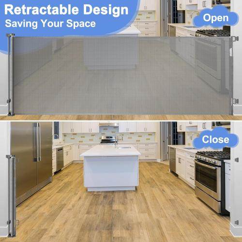 42 Inch Extra Tall Pet Gate for Stairs Prevent Kid/Pet from Jumping Over 115 Extra Long Baby Gates for Large Openings Wide Baby Gate for Doorway Retractable Tall Child Gates for Wide Openings, Gray