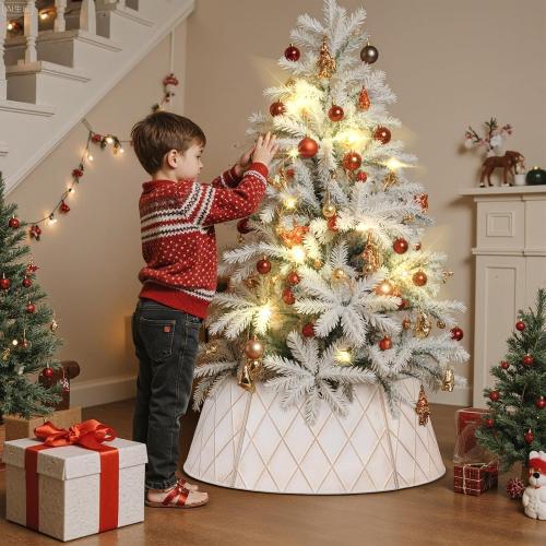 Lanpn Metal Christmas Tree Collar 24 inch, Christmas Tree Ring Collar for Small Mini Pencil Xmas Stand Cover Real Artificial Trees Indoor Outdoor Decoration (White, Diamond)