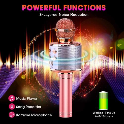 BlueFire 4 in 1 Karaoke Wireless Microphone with LED Lights, Portable Microphone for Kids, Great Gifts Toys for Kids, Girls, Boys and Adults (Pink) (no test)