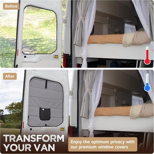 Living in a Bubble Insulated Blackout Rear Door Window Covers for Ford Transit 2015-Current Full Metal Door (Pair). Van Life Essentials & Camper Accessories