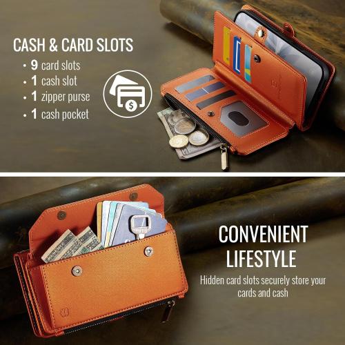 Strapurs for iPhone 17 - Zipper Strap Wallet Case for Women, Orange