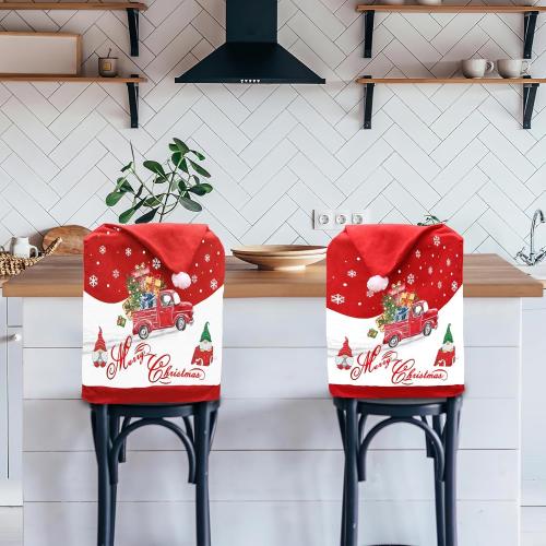 Christmas Chair Covers Set of 4, Christmas Chair Back Covers, Santa Hat Chair Covers, Christmas Decorations Indoor Chair Covers for Dining Room, Christmas Kitchen Decor Dining Room Chair Covers