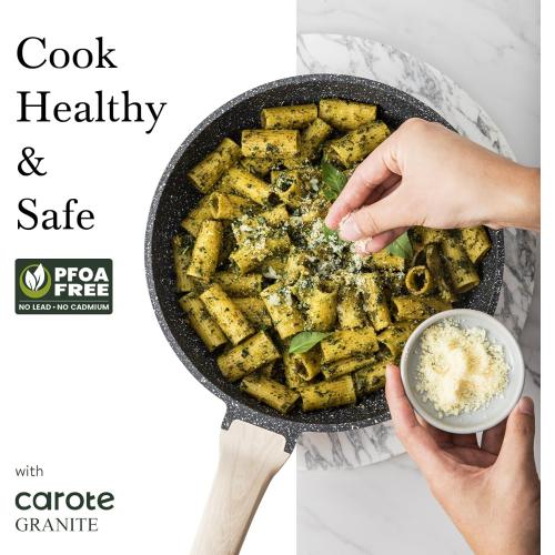 CAROTE Non Stick Frying Pan Skillet,12 Nonstick Fry Pan with Glass Lid, Egg Pan Omelet Pans, Granite Cookware Chef's Pan, PFOA Free (Classic Granite, 12-Inch)