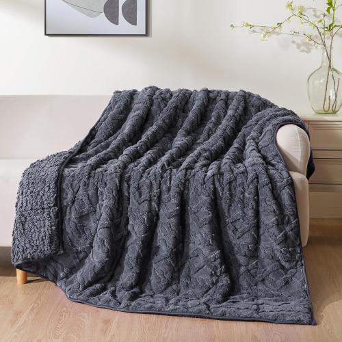 Uttermara Weighted Blanket for Adults Queen Size 15lbs 60x80 inches, Dual Sided Soft Jacquard Sherpa Weighted Blankets, Thick Heavy Blanket for Sleeping and Calming, Dark Grey
