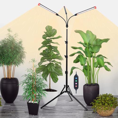 3-Head Grow Light with Stand and Timer, 27 Watt Power Home Plug LED Grow Lights for Indoor Plants for Tall Houseplants, Bonsai Tree, Seed Starting, 24-64 Adjustable Height