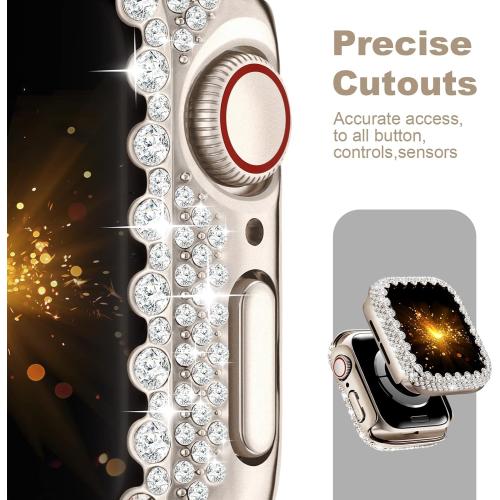 Bling Bumper Case Compatible with Apple Watch Series 9/8/7 41mm, Diamond Protective Face Cover for Women, Hard PC Frame for iWatch 41mm