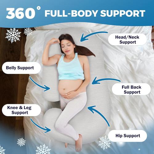 PILLANI Cooling Pregnancy Pillows for Sleeping – 57-Inch Maternity Pillow for Pregnant Women with Removable Washable Cover – Support for Back, Belly, Neck, Legs, & Hips – V C U Shaped Full Body Pillow