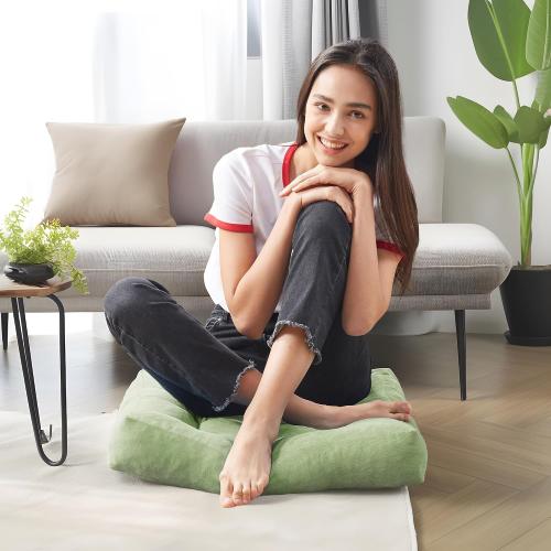 Meditation Floor Pillow Set of 2, Square Large Pillows Seating for Adults, Tufted Corduroy Cushion for Living Room Tatami, Green