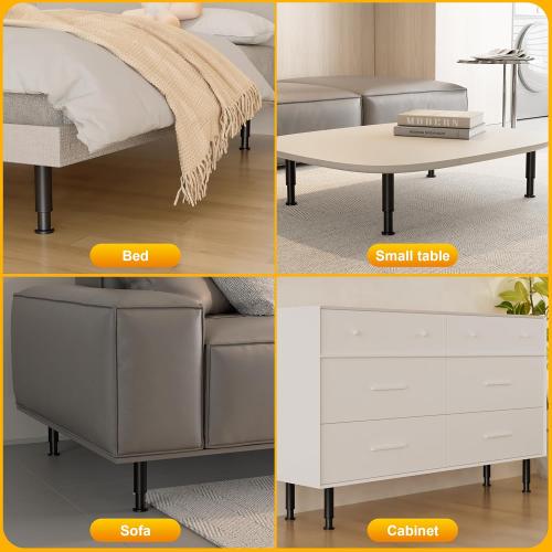 4 Pcs Adjustable Bed Support Legs for Bed Frame/Bed Center Slat, Metal Adjustable Furniture Legs 7.08-13 inch for Bed/Sofa/Cabinet/Couch/Dresser/Table, Thickened Heavy Bed Replacement Legs