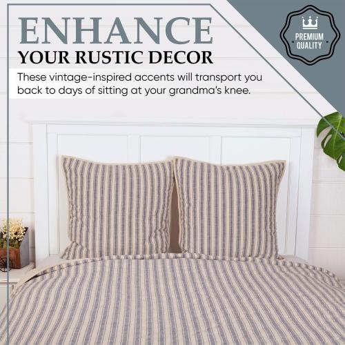 Piper Classics Market Place Blue Ticking Stripe QUEEN SIZE Quilt