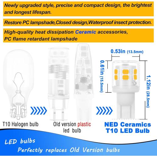 T5 T10 LED Wedge Base Bulbs, 2700K Warm White 2 Watts Equivalent 11W 18W Incandecent Bulbs, AC/DC 12-24V Low Voltage Replacement for Landscape Path Deck Garden RV Camper Lights, 6 Pack