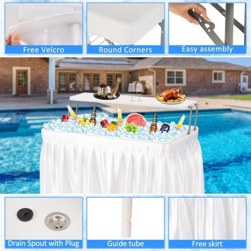Dragosum Outdoor Cooler Table with Drain and Shelf, Folding Ice Cooler Table with Matching Skirt, Portable Table Coolers 4 Foot for Party BBQ Camping Wedding