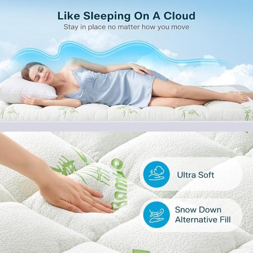 Waterproof Queen Size Mattress Topper Viscose Derived from Bamboo, Extra Thick Mattress Pad for Back Pain, Cooling Mattress Protector with Deep Pocket 8-21, Green,Queen