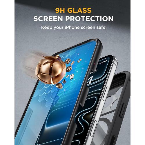 Miracase for iPhone 17 Pro Max Case 6.9 Full-Body Phone Case with Built-in Glass Screen Protector& Full Camera Protector, Camera Control [Magnetic with MagSafe] Drop Proof 17 ProMax Cover, Black