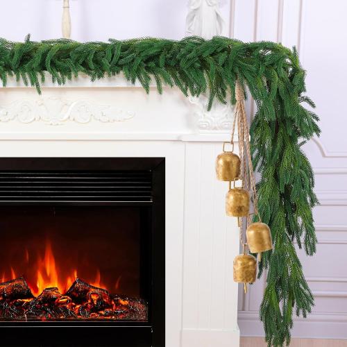 Hananona 4 Pcs 9 Ft Artificial Norfolk Pine Garlands, Realistic Pine Garland, Green Artificial Greenery Garland for Table, Mantle, Wall, Indoor, Outdoor Winter Christmas Decorations (4, 9 FT)