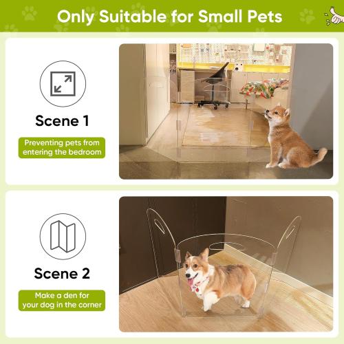 Dog Gate, Clear Acrylic Pet Gate for Dogs, Free Standing Pet Gates for Doorways, Folding Freestanding Puppy Doggy Cat Fence Inside, Dog Barriers for Home 3 Panel