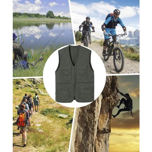 Size M OlyljpinZ Men's Fishing Vest with Multi-Pocket Sleeveless Jacket Hunting Vest Safari Travel Outdoor Casual Vest Gilet
