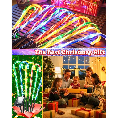 Anordsem Solar Christmas Decorations Outdoor: 21 Candy Cane Stake Lights 24 Pack - Waterproof LED 8 Colorful Lighting Models for Yard Pathway Xmas Tree Decor - 2026 New Year Gifts for Homeowners