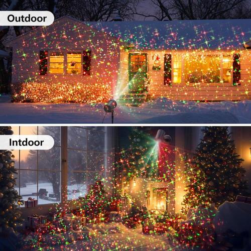 Christmas Projector Lights Outdoor, BLOFUN Red and Green Starlight Projection Light, 3 Modes with Remote Control, Halloween, Christmas, Party, New Year Decoration Waterproof and Frostproof-Multicolor