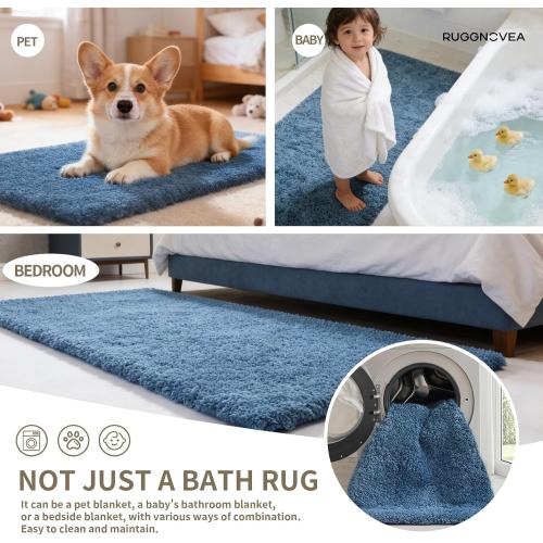 Bathroom Rugs Non Slip Washable 70x24, Ultra Thick Soft Microfiber Absorbent Bath Mats, High Density Foam Latex Non Slip Backing Bath Rugs, Fluffy Floor Carpet for Tub&Shower, Blue