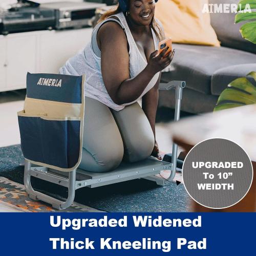 Foldable Garden Kneeler Seat Heavy Duty [Upgraded Widened Thick Kneeling Pad] Garden Stool with Large Garden Tool Bags with Pockets - Portable Garden Bench Gardening Gifts for Parents