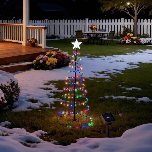 Solar Spiral Tree Lights，Solar Metal LED Christmas Tree Decoration Light, Christmas Decoration for Home Garden Lawn Patio Yard (Multicolor)