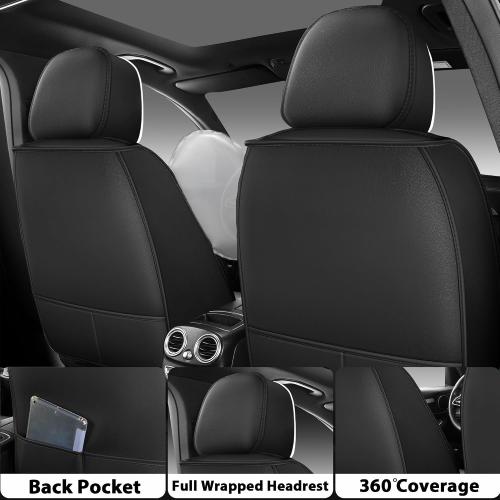 otoez Car Seat Covers Full Set, 5 Seat Pink Leather Seat Cover for Car, Waterproof Automotive Front and Back Seat Protectors for Most Sedens Trucks SUVs, Black & tan with pillows