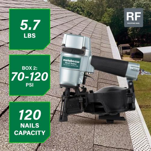 Metabo HPT Roofing Nailer, Pro-preferred Pneumatic Power Nailers, Ideal for Asphalt Roofing Shingles, 16 Degree 7/8″ to 1-3/4″ Roofing Nails, NV45AB2